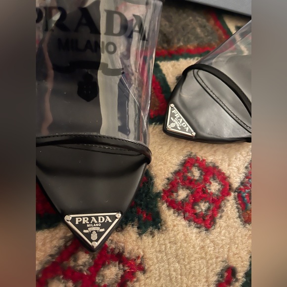 PRADA Logo-print Plexiglas high-heel slides-Prada mules - Picture 10 of 13